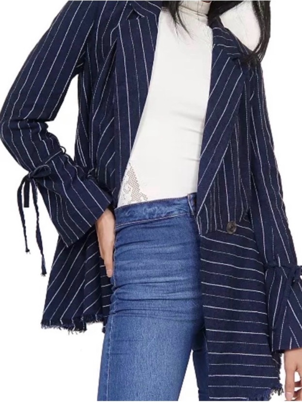 Free People Navy Pinstripe Stella Blazer, NWT